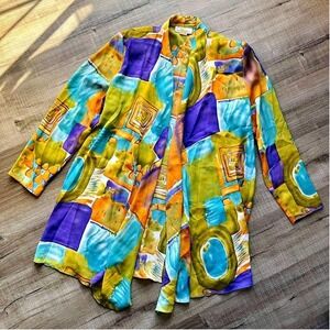 Vintage‎ 80s Sheer Overlay Women's Size 12 Positive Influence Abstract Art Color